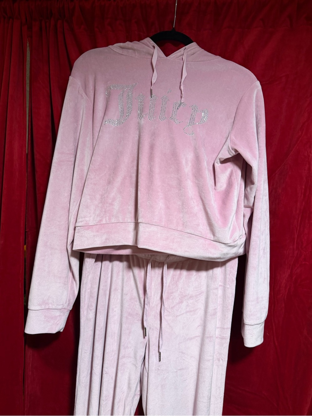 Juicy Couture Pink Velour Rhinestone Logo Hoodie & Pants Set - Picture 9 of 12